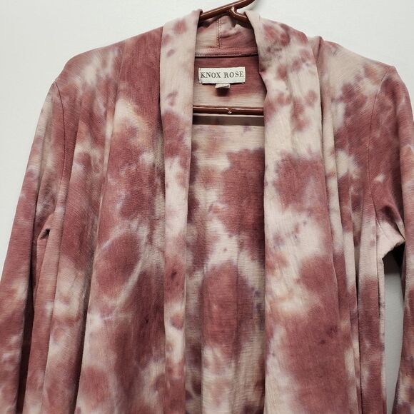 Knox Rose Muave Pink Tie Dye Drape Cardigan Sweater Open Front Small Hippie - Picture 2 of 13
